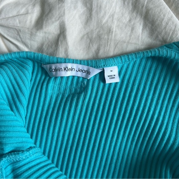 Calvin Klein Jeans Womens Medium Turquoise Ribbed Sleeveless midi Dress - Picture 4 of 6